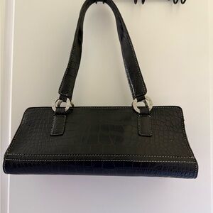 Tommy Hilfiger Black Croc-Embossed Shoulder Bag
